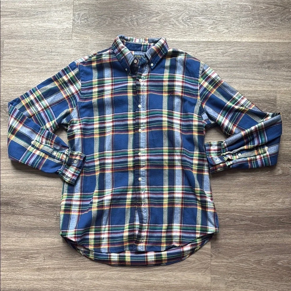 Men's Blue Plaid Shirt Large Brushed Flannel Shirt